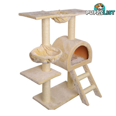 Multi Level Cat Scratching Poles Tree w/ Ladder Beige