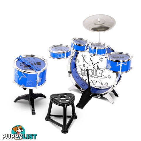 Kids Drums Play Set 8 Pcs with Seat - Blue