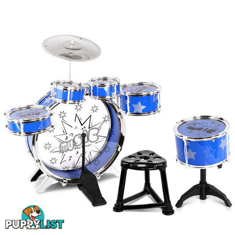 Kids Drums Play Set 8 Pcs with Seat - Blue