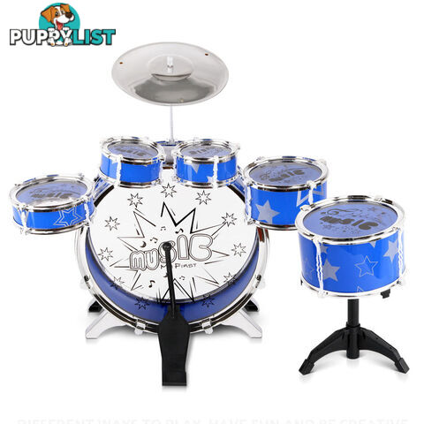 Kids Drums Play Set 8 Pcs with Seat - Blue