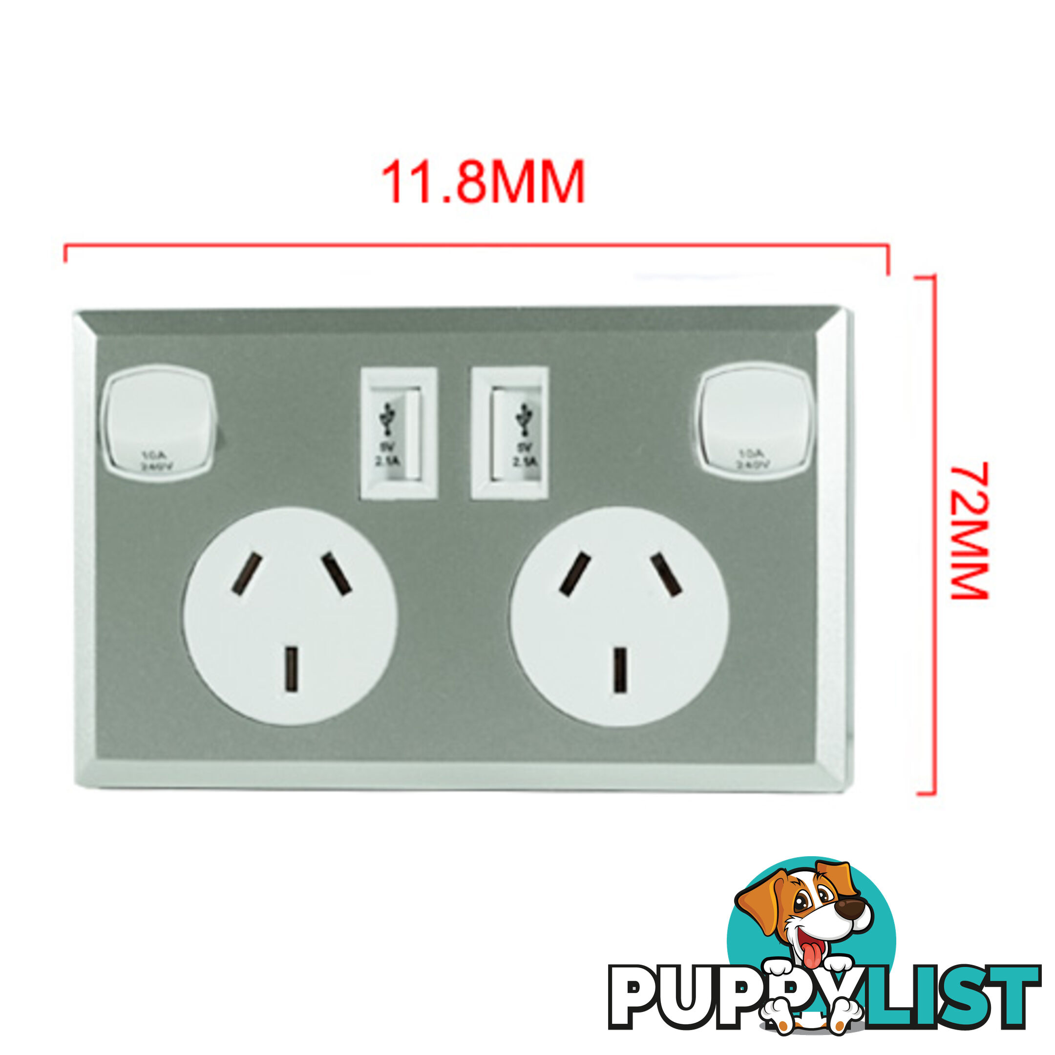 10A Double Australian USB Power Point Supply 2 Socket Switch Wall Plug Silver