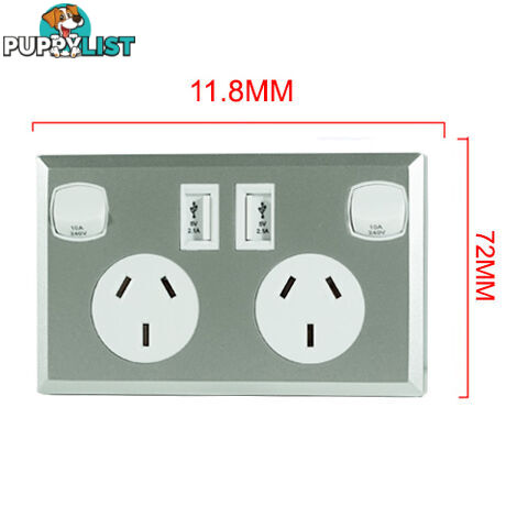 10A Double Australian USB Power Point Supply 2 Socket Switch Wall Plug Silver