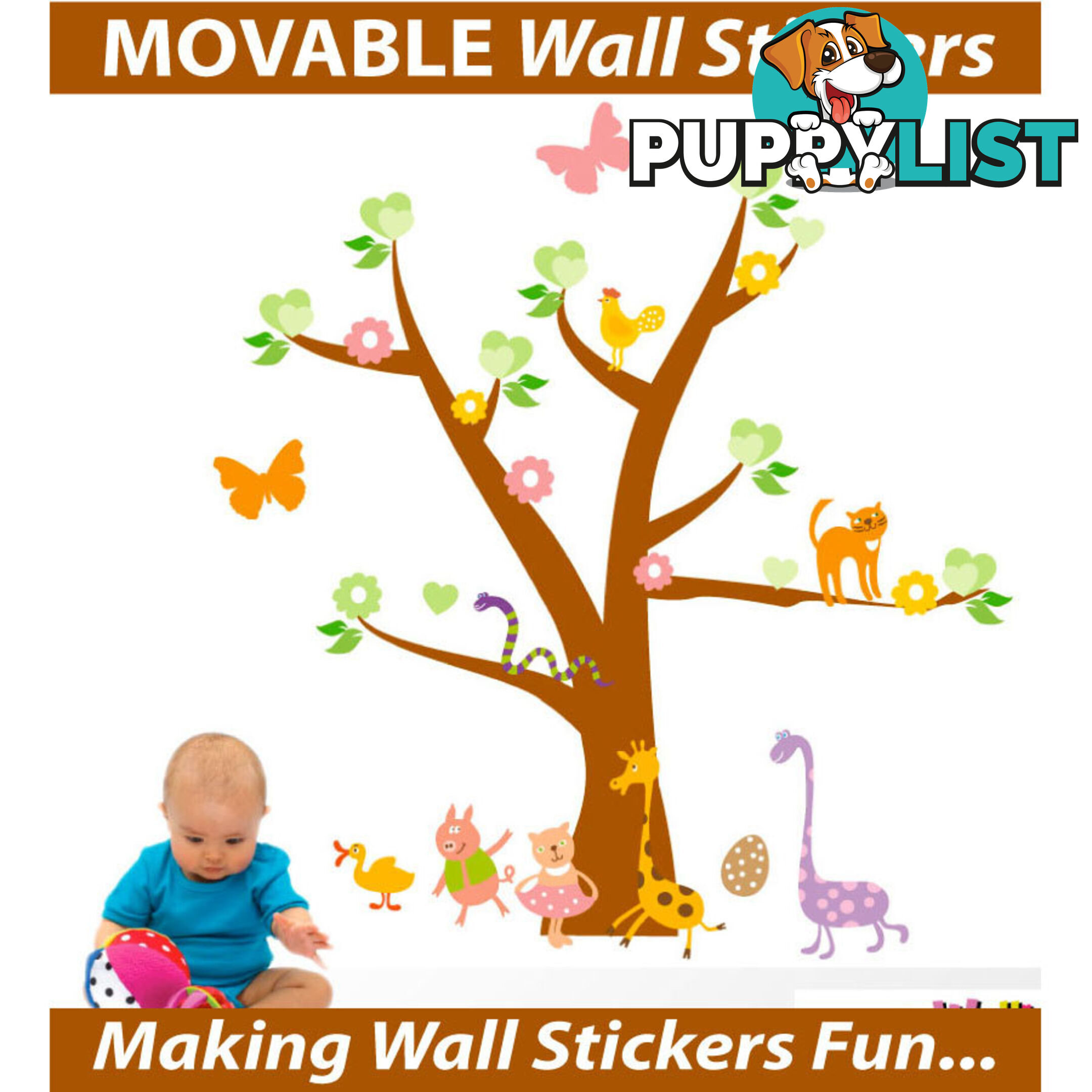 Tree with Cute Animals Wall Stickers - Totally Movable