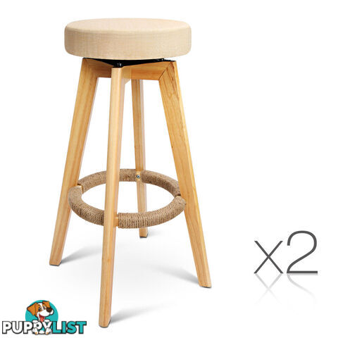 Set of 2 Fabric Swivel Seat Bar Stools - Beige