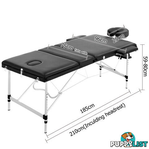 Portable Aluminium 3 Fold Massage Table Chair Bed Black 75cm