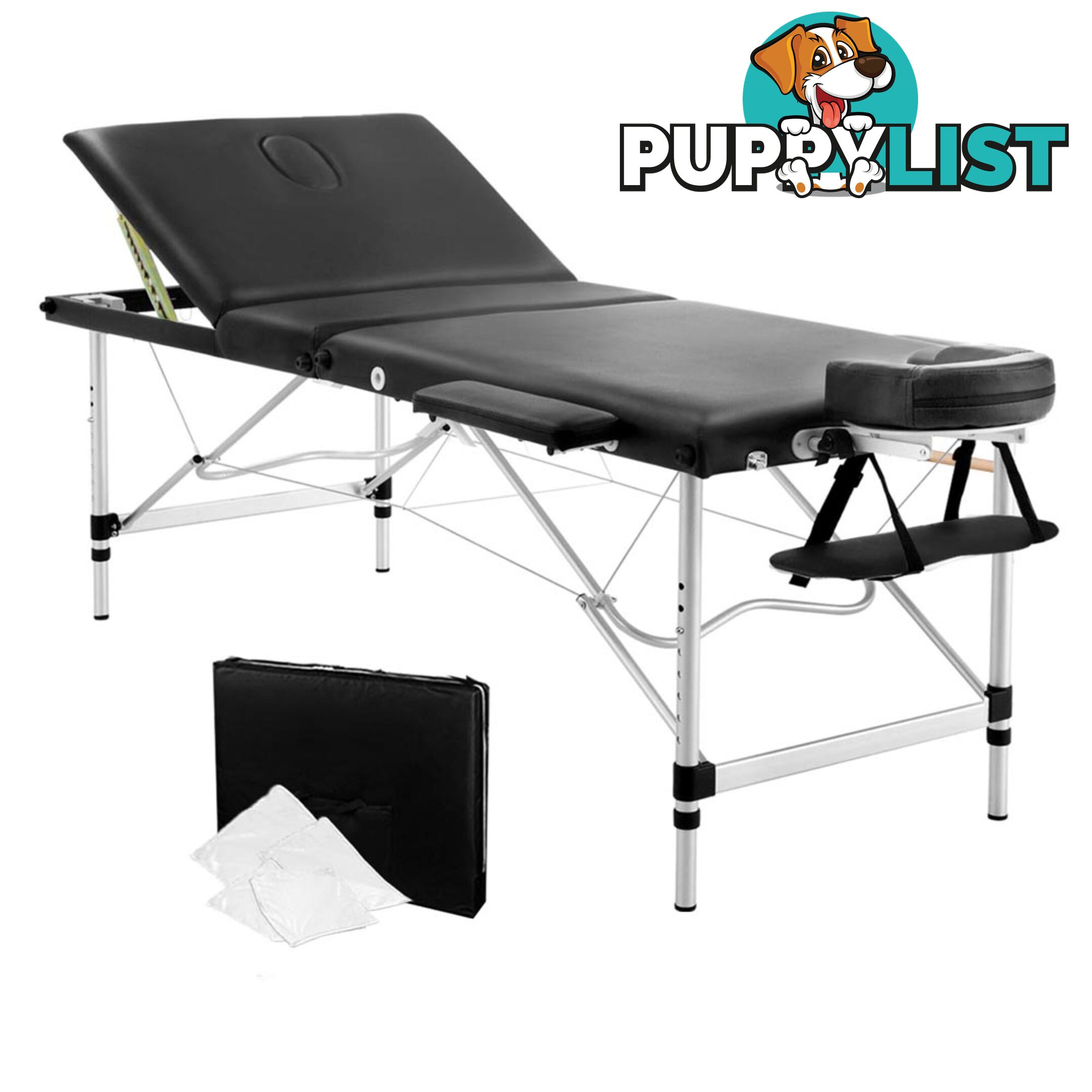 Portable Aluminium 3 Fold Massage Table Chair Bed Black 75cm