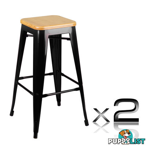 Set of 2 Replica Tolix Bar Stool Bamboo Seat 76cm Black