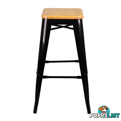 Set of 2 Replica Tolix Bar Stool Bamboo Seat 76cm Black