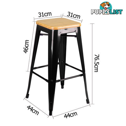 Set of 2 Replica Tolix Bar Stool Bamboo Seat 76cm Black