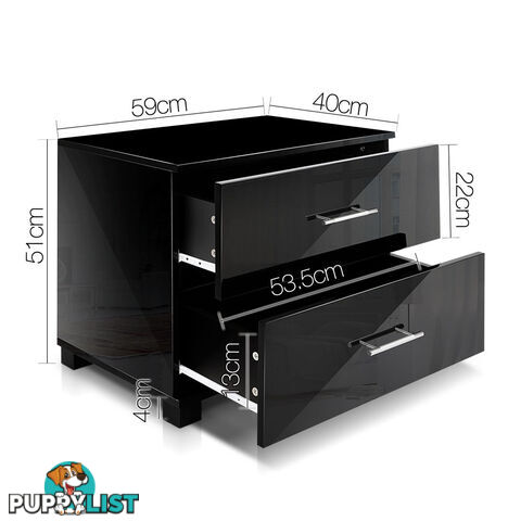 Glossy Bedside Table - Black