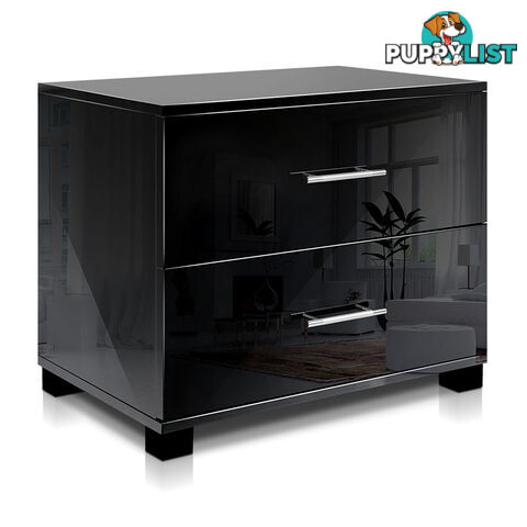 Glossy Bedside Table - Black