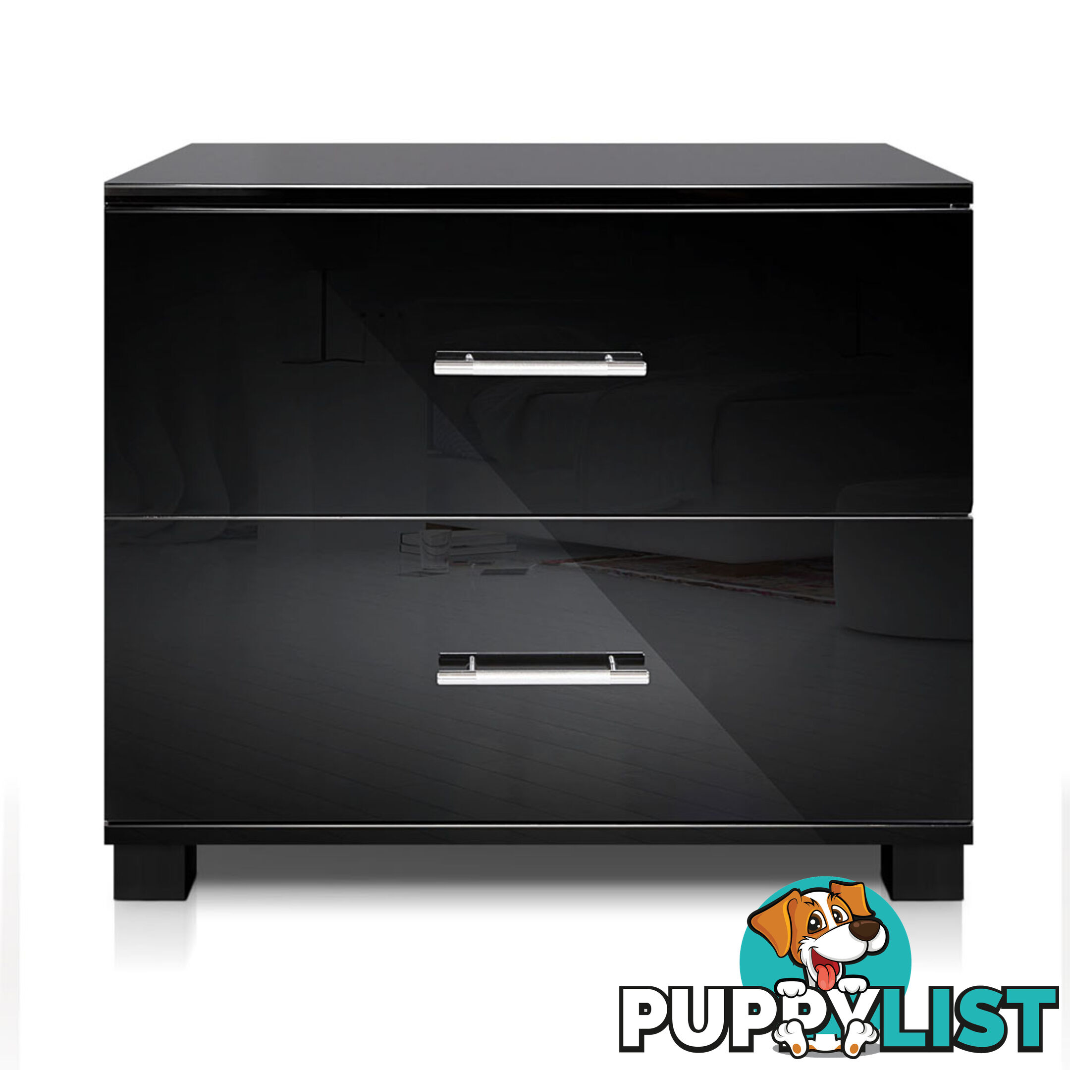 Glossy Bedside Table - Black