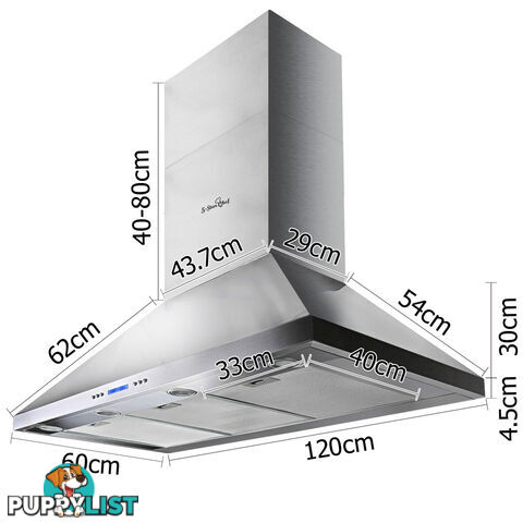 5 Star Chef 3 Fan Speed Rangehood 120cm