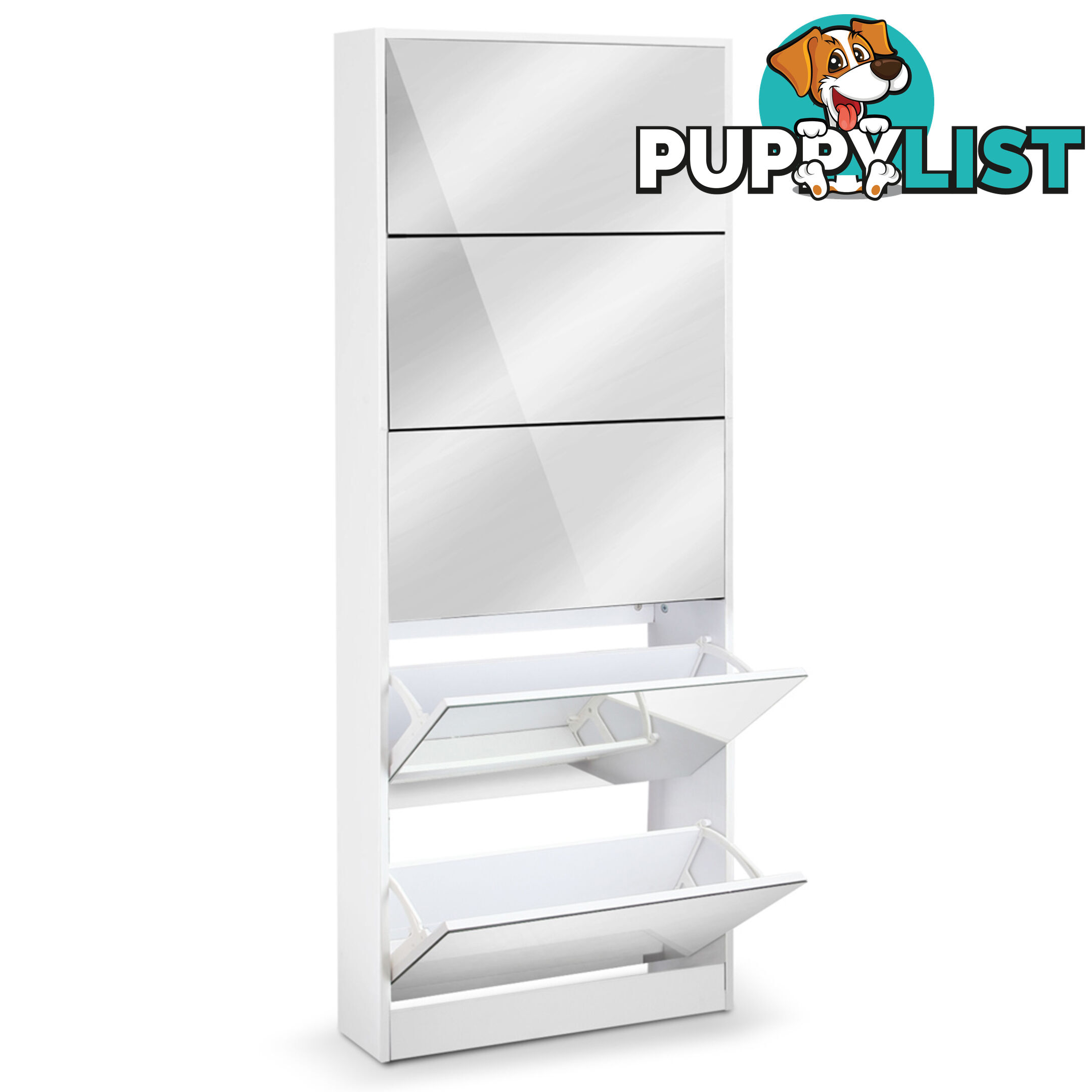 Mirrored Shoe Cabinet Storage 5 Drawers Shelf White