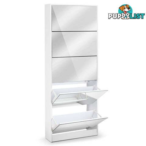 Mirrored Shoe Cabinet Storage 5 Drawers Shelf White