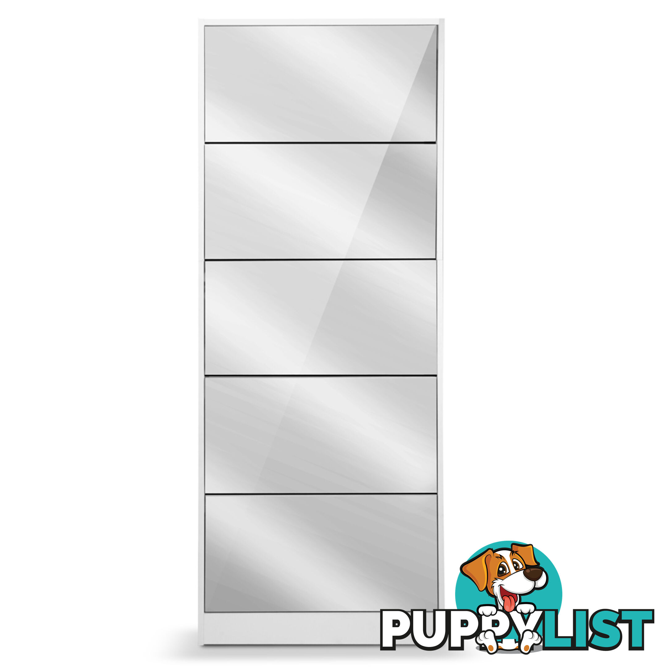 Mirrored Shoe Cabinet Storage 5 Drawers Shelf White