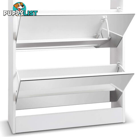 Mirrored Shoe Cabinet Storage 5 Drawers Shelf White