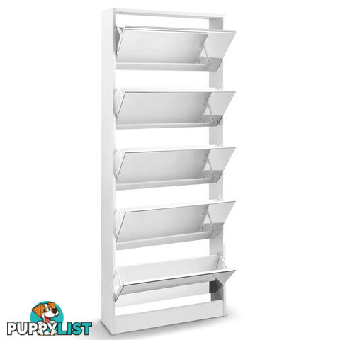 Mirrored Shoe Cabinet Storage 5 Drawers Shelf White