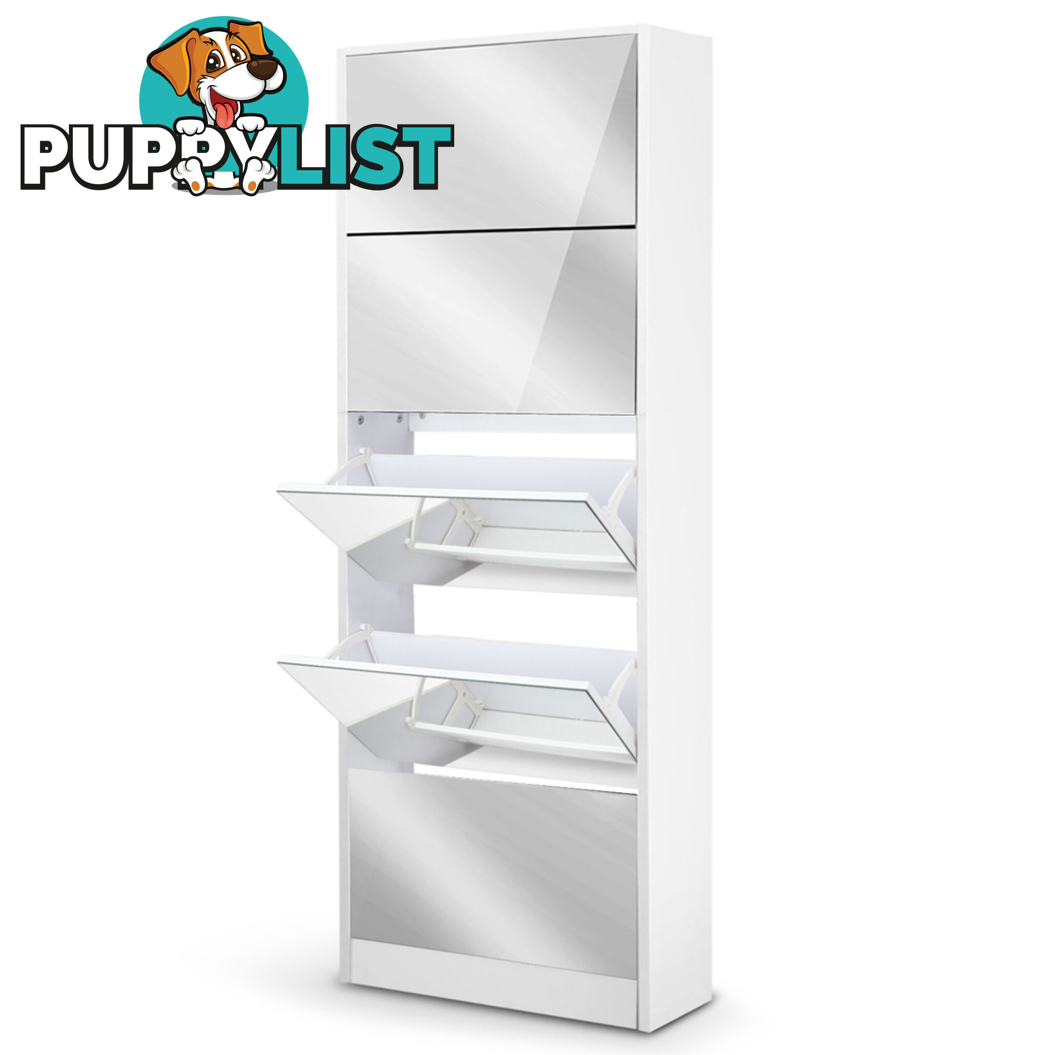 Mirrored Shoe Cabinet Storage 5 Drawers Shelf White