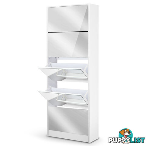 Mirrored Shoe Cabinet Storage 5 Drawers Shelf White