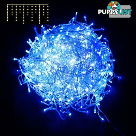 800 LED Christmas Icicle Lights Blue White