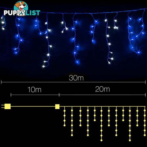 800 LED Christmas Icicle Lights Blue White