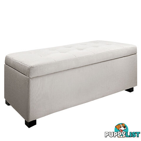 Faux Linen Ottoman Storage Foot Stool Large Beige