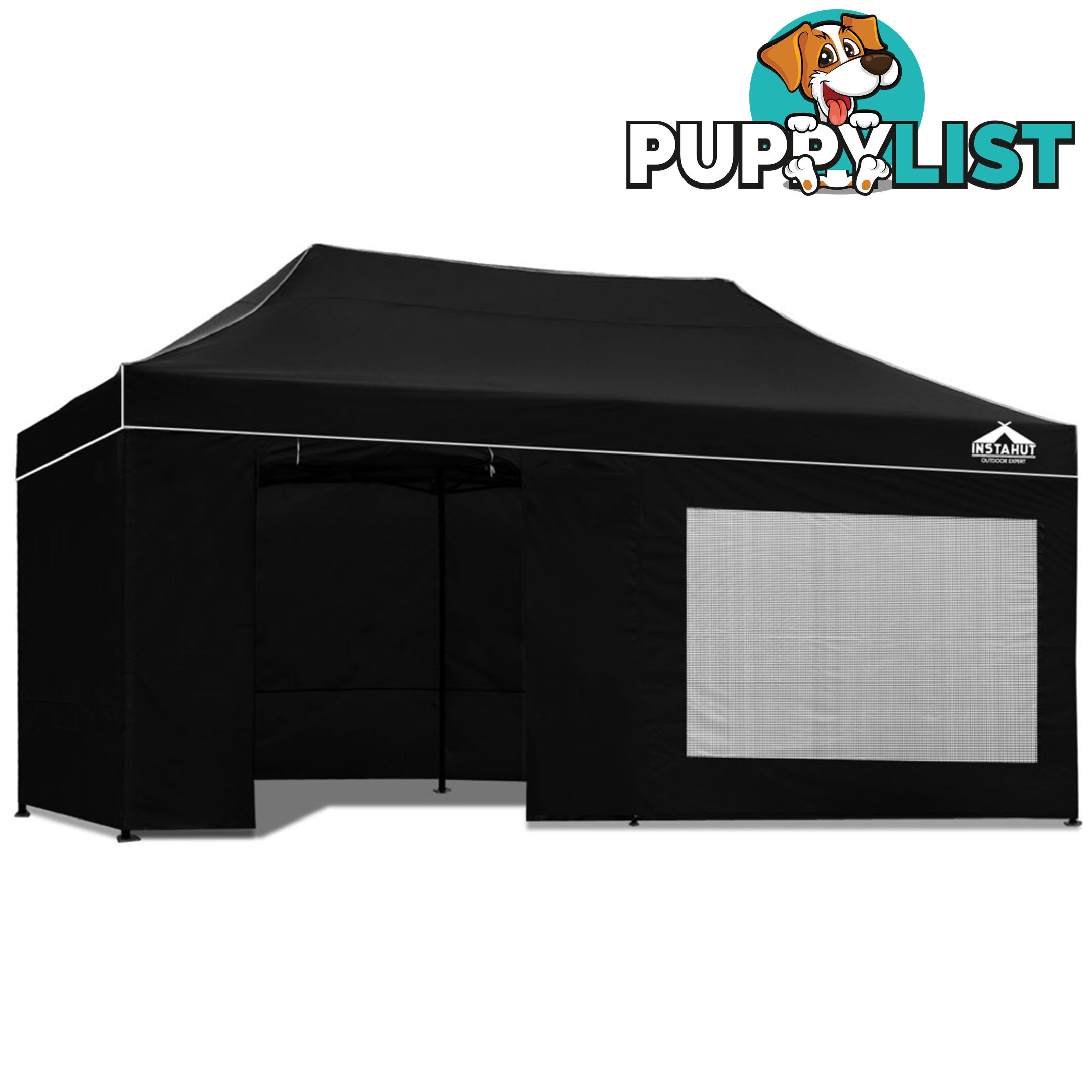 3x6 Pop Up Gazebo Hut with Sandbags Black