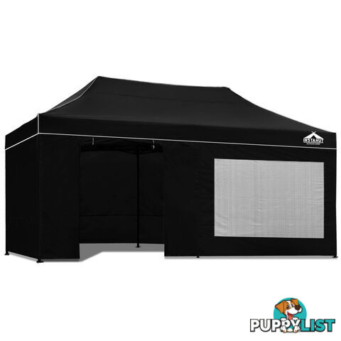 3x6 Pop Up Gazebo Hut with Sandbags Black