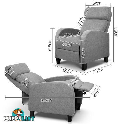 Linen Fabric Armchair Recliner - Grey