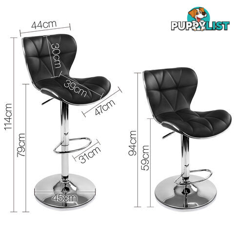 Set of 2 PU Leather Kitchen Bar Stool Black