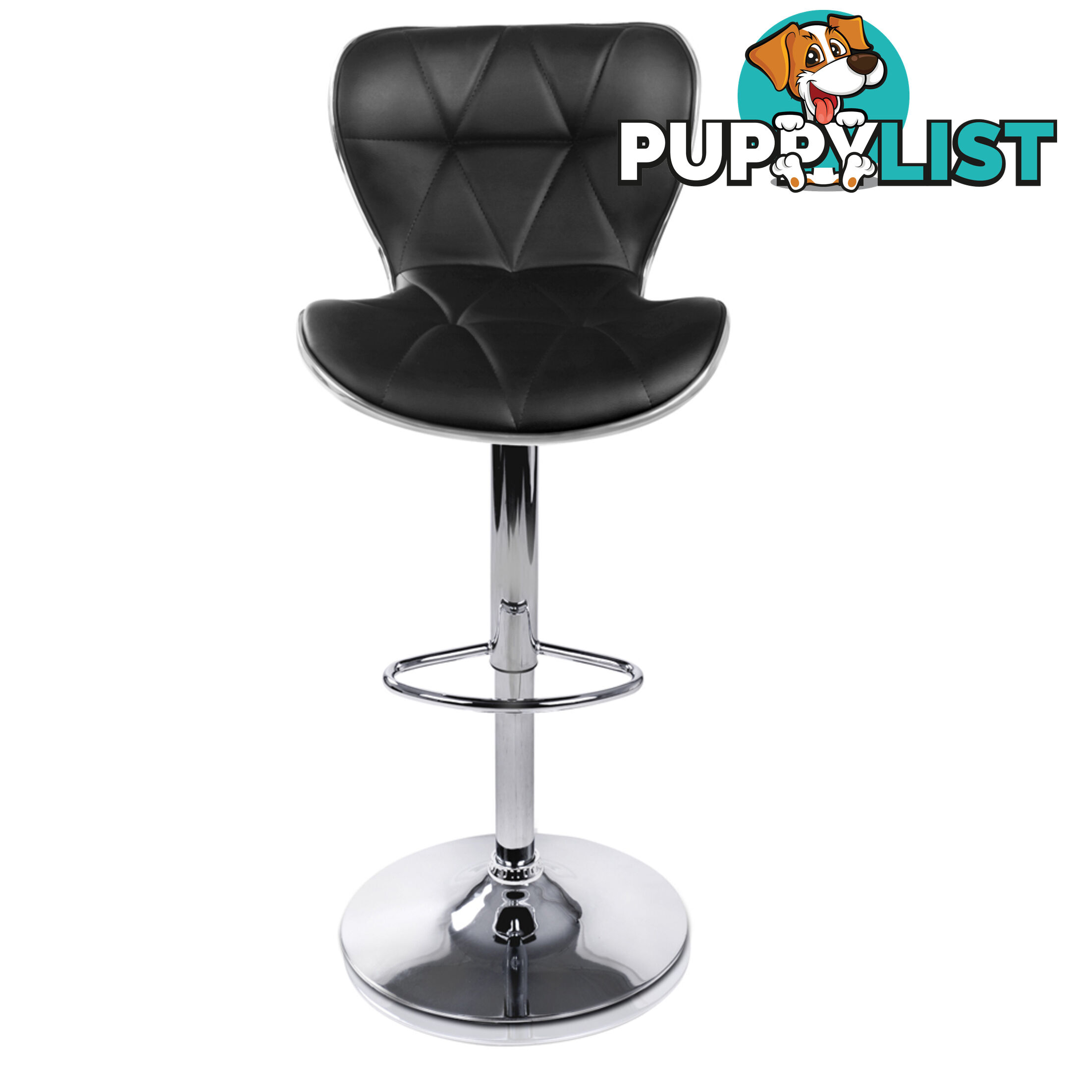 Set of 2 PU Leather Kitchen Bar Stool Black