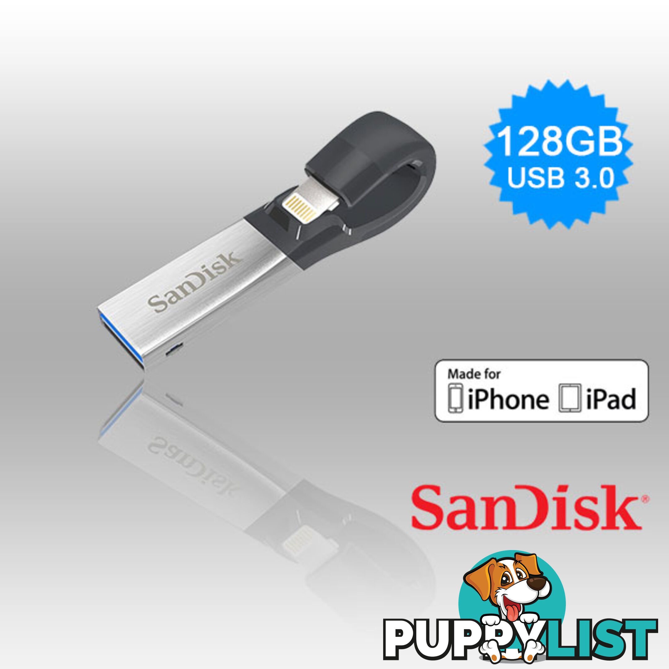 SANDISK IXPAND FLASH DRIVE SDIX30N 128GB GREY IOS USB 3.0  (SDIX30N-128G)