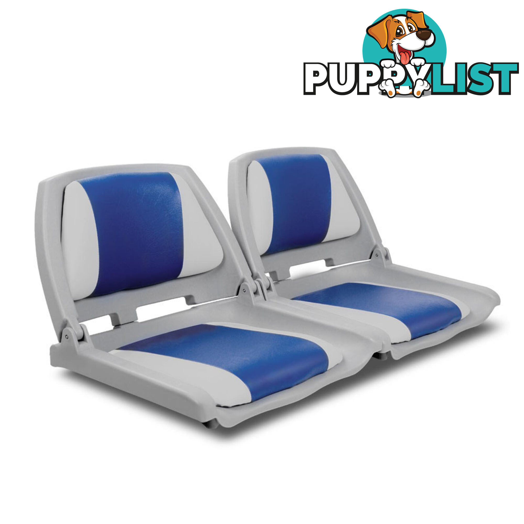 Set of 2 Swivel Folding Marine Boat Seats White Blue