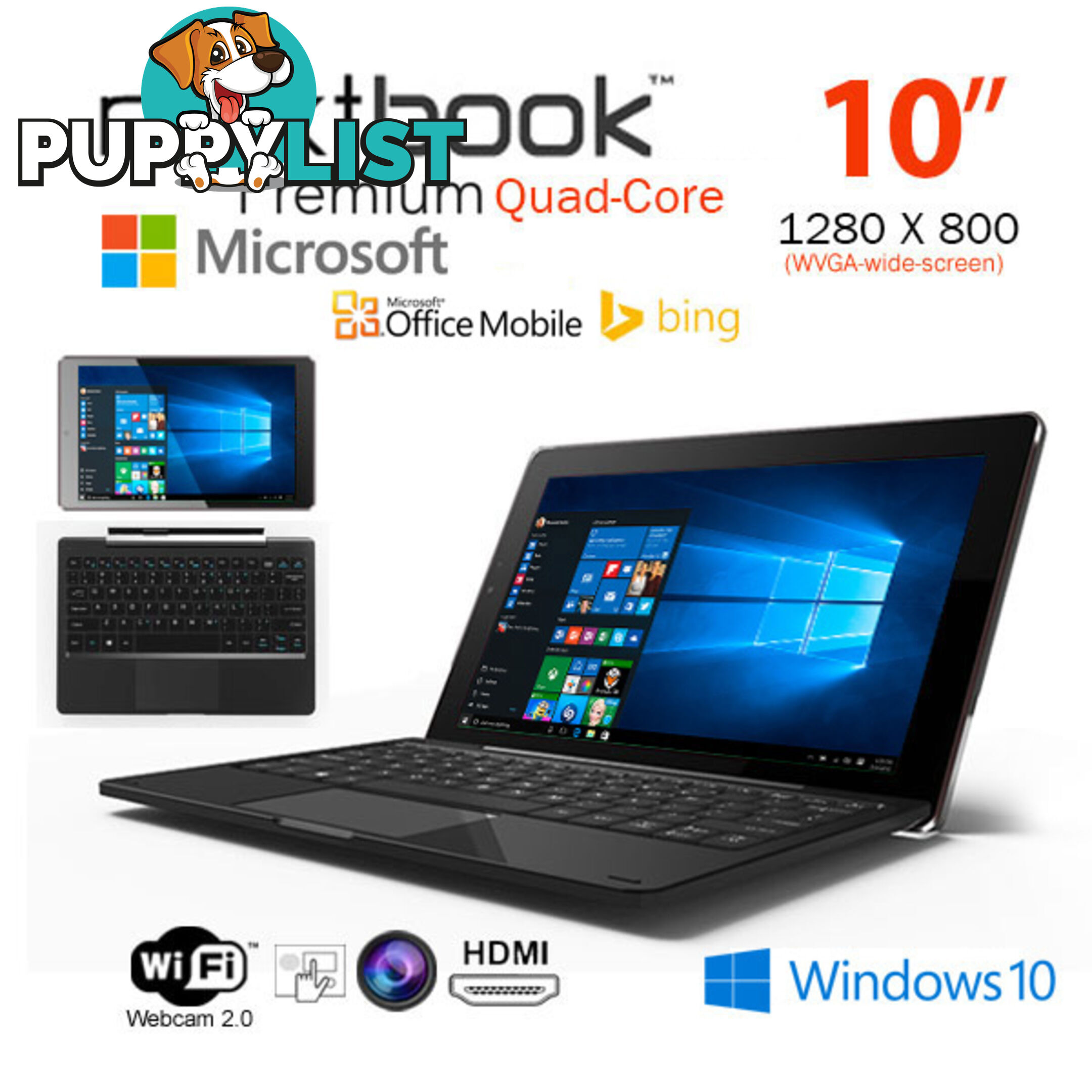 Nextbook 10.1 Inch 32G/Windows 10 /Quad Core with HDMI Output Tablet PC (NXW10QC32G)