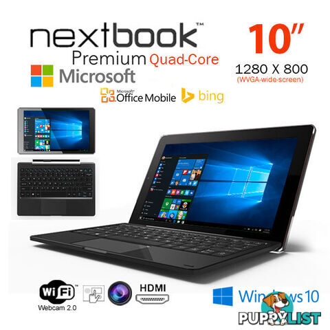 Nextbook 10.1 Inch 32G/Windows 10 /Quad Core with HDMI Output Tablet PC (NXW10QC32G)