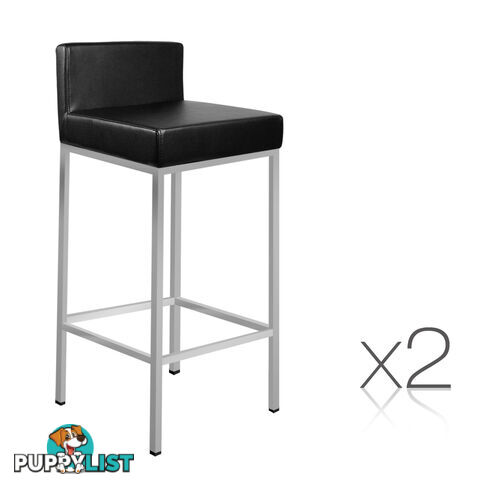 Set of 2 PU Leather Kitchen Bar Stool Black