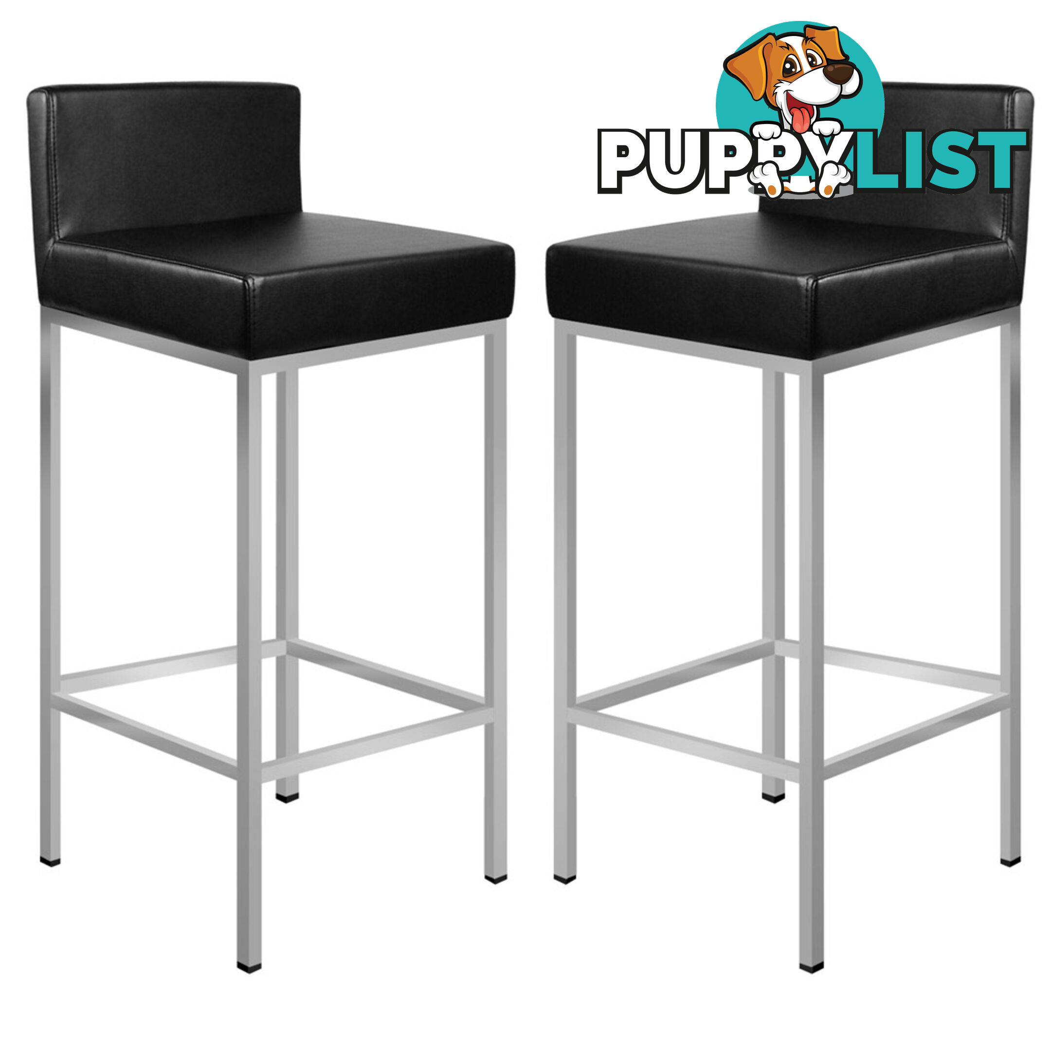 Set of 2 PU Leather Kitchen Bar Stool Black