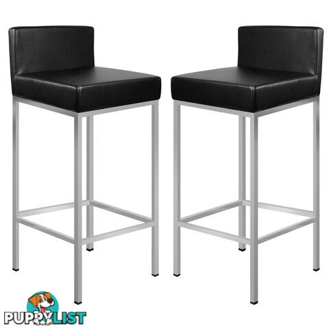 Set of 2 PU Leather Kitchen Bar Stool Black