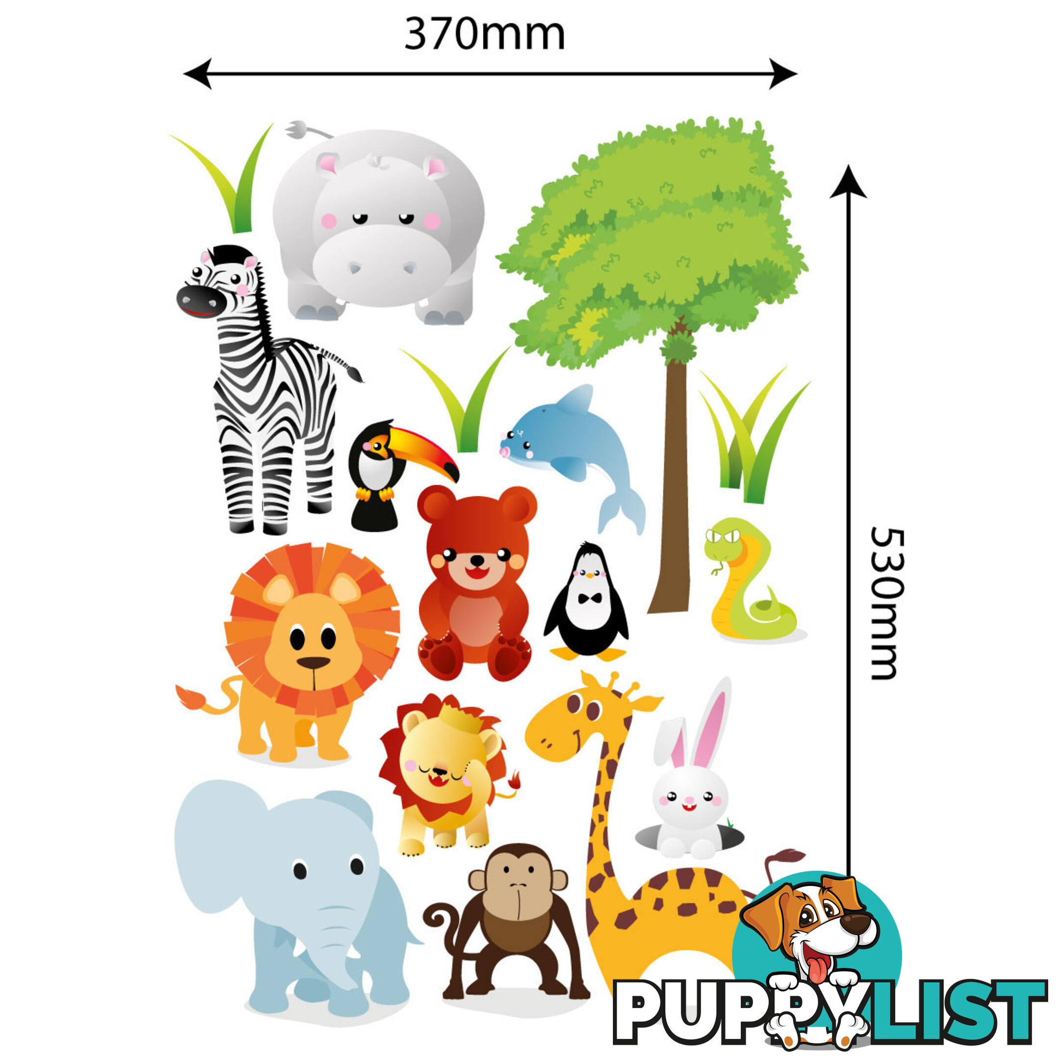 Large Size Cute Zoo Animals Kids Wall Stickers - Totally Movable