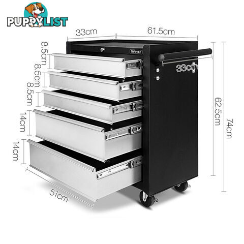 5 Drawers Roller Toolbox Cabinet  Black Grey