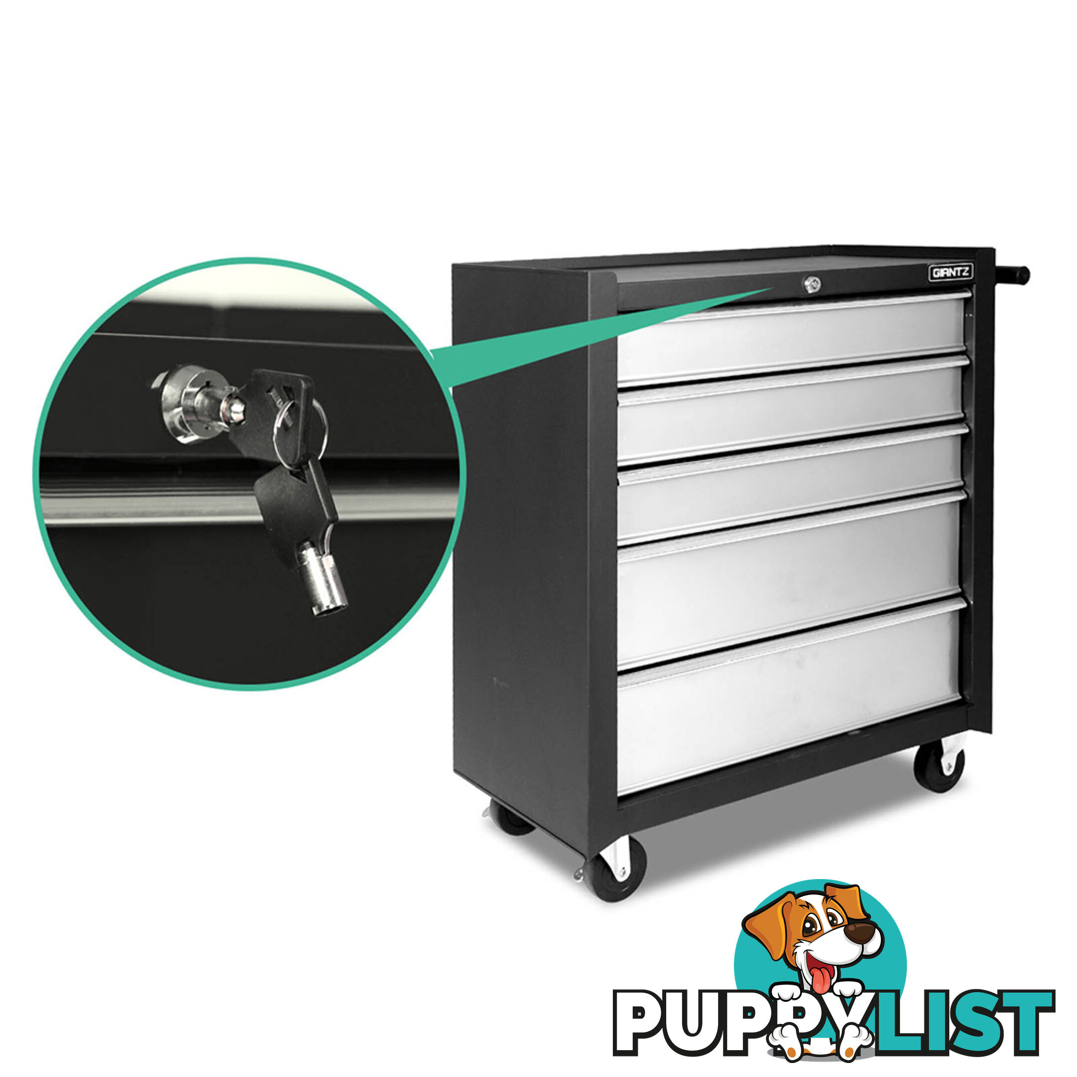 5 Drawers Roller Toolbox Cabinet  Black Grey