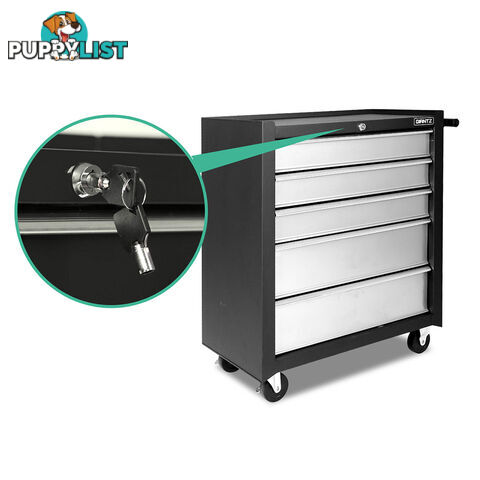 5 Drawers Roller Toolbox Cabinet  Black Grey