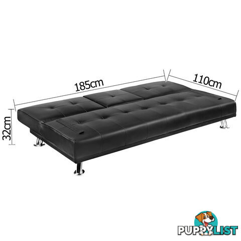 Modern PU leather 3 Seater Sofa Bed w/ Cup Holders