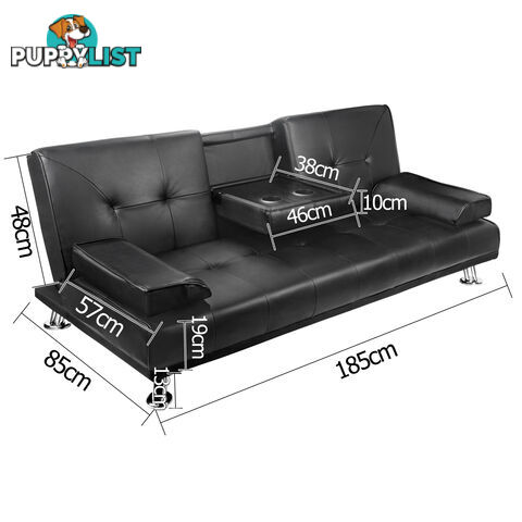 Modern PU leather 3 Seater Sofa Bed w/ Cup Holders