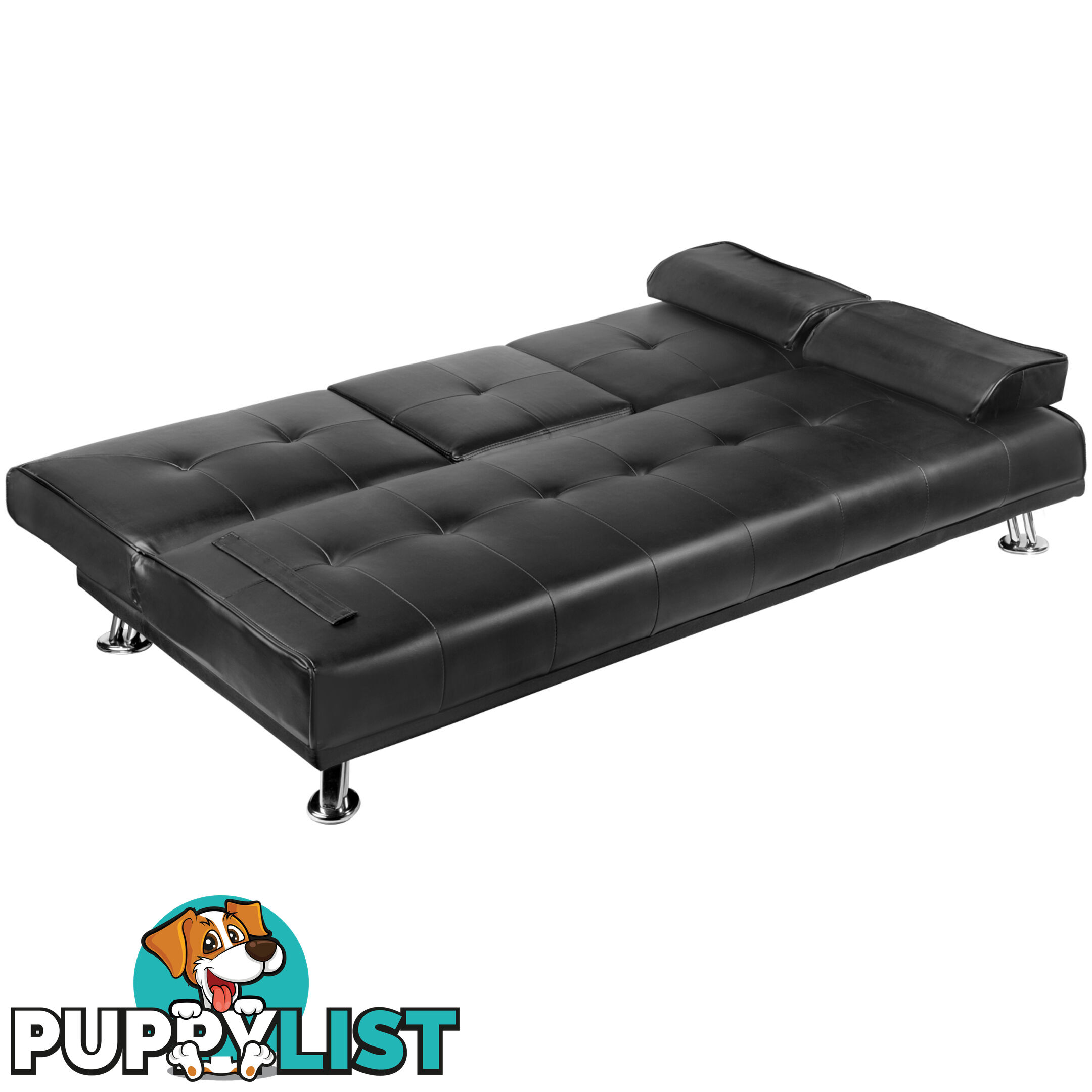 Modern PU leather 3 Seater Sofa Bed w/ Cup Holders