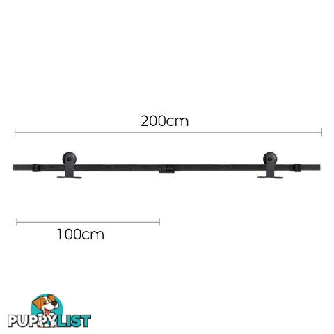 Sliding Barn Door Hardware Track Set Powder Coat Steel Black - 2M