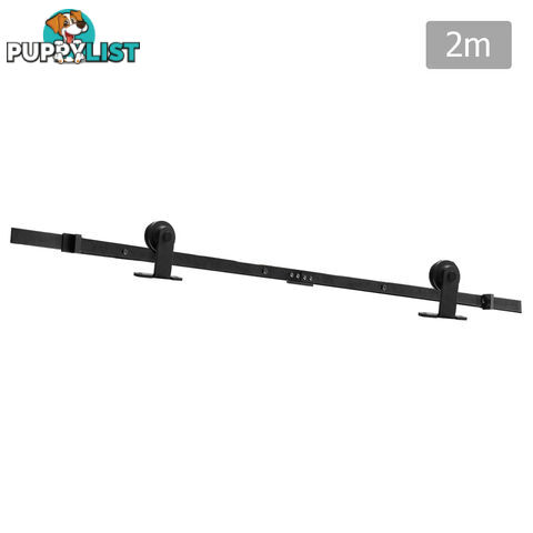 Sliding Barn Door Hardware Track Set Powder Coat Steel Black - 2M