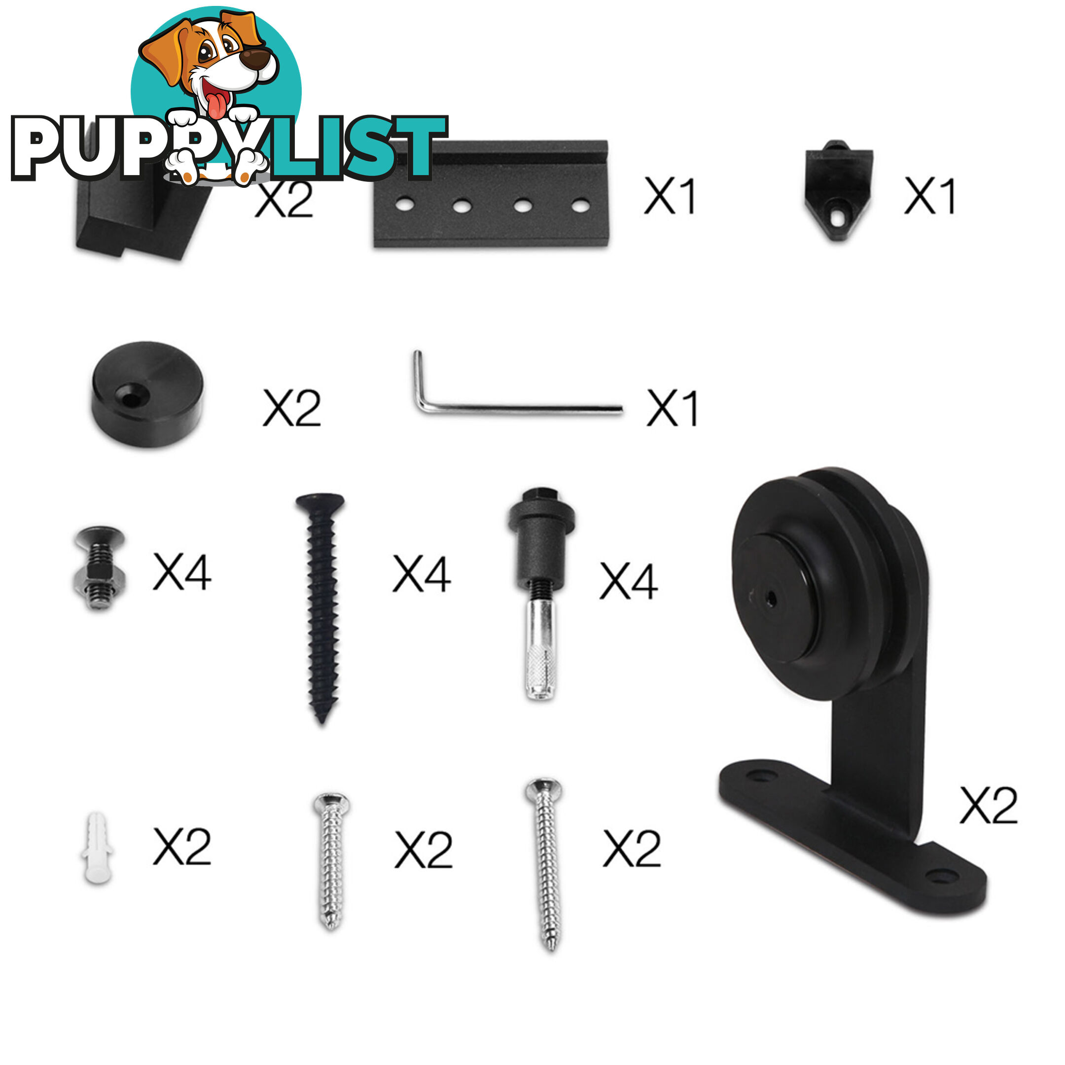 Sliding Barn Door Hardware Track Set Powder Coat Steel Black - 2M