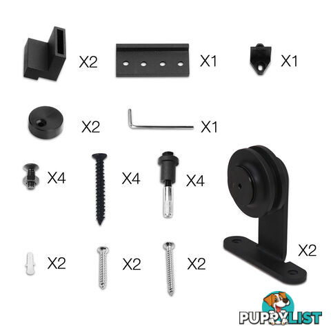 Sliding Barn Door Hardware Track Set Powder Coat Steel Black - 2M